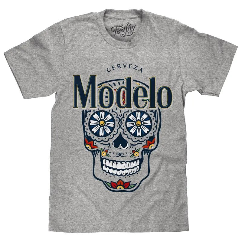 Cerveza Modelo Sugar Skull T-Shirt - Athletic Heather Gray