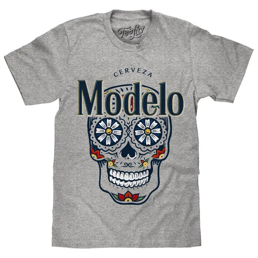 Cerveza Modelo Sugar Skull T-Shirt - Athletic Heather Gray