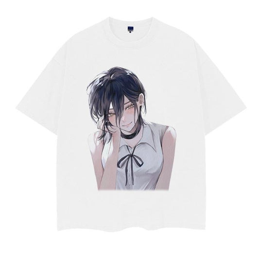 Chainsaw Man "Gentle Reze" Vintage Oversized Tee Anime T-shirt 100% Cotton Original Design Men's Top White Casual