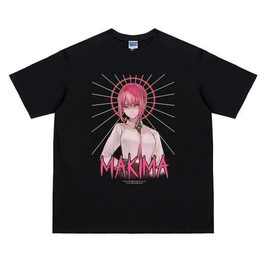 Chainsaw Man "Makima, Control Devil" Heavyweight Vintage Tee 100% Cotton OVERSIZED Anime T-shirt Menswear Top Tshirt Streetwear Casual Tropical Black Crewneck Baggy Shortsleeve Loose