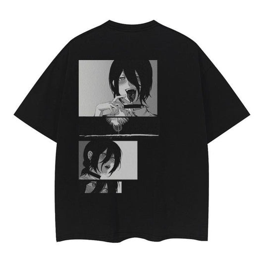 Chainsaw Man "Reze" Vintage Oversized Tee Anime T-shirt 100% Cotton Original Design Men's Top Black Casual