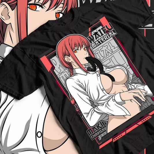 Chainsaw Man Anime T-Shirt & Sweatshirt, Makima Kaiwaii Waifu Material Graphic Tee, Vintage Oversized Unisex Streetwear, Fan Gift for Men Women