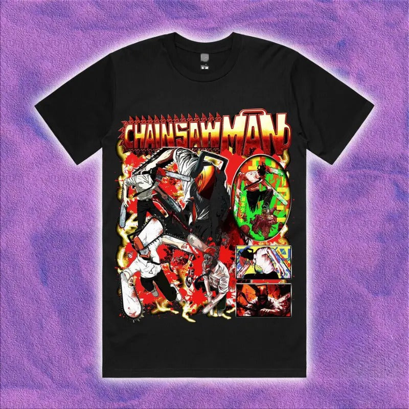 Chainsaw Man Denji Battle Scene T-Shirt, Iconic Anime Character Graphic Tee, Perfect Gift for Chainsaw Man Fans, Casual Cotton Wear
