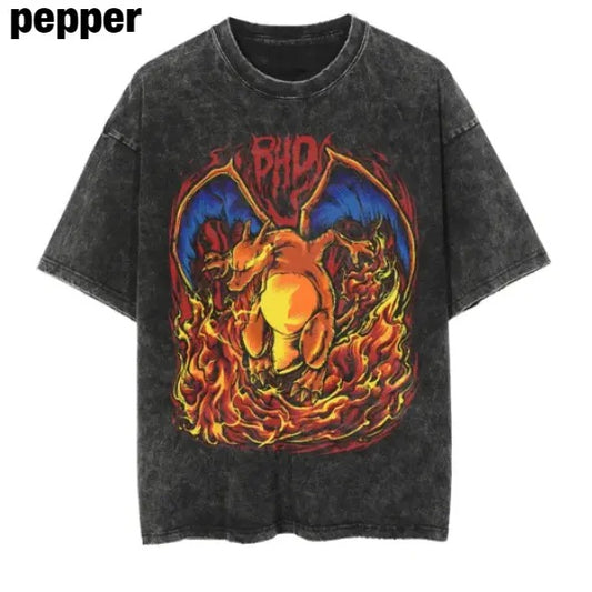 Charizard Attack Vintage Tee, Charizard Shirt, Charizard Merch, Anime Pokemon Shirt, Pokemon Merch, Manga Shirt, Pokemon for fan, Gift for him, Gift for her Menswear Top Underwear Tshirt Streetwear Tropical T-Shirt Shortsleeve Crewneck