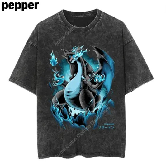 Charizard Blue flame Vintage Tee, Charizard Shirt, Charizard Merch, Anime Pokemon Shirt, Pokemon Merch, Manga Shirt, Pokemon for fan, Halloween Shirt, Gift for him, Gift for her Menswear Top Underwear Tshirt Streetwear Tropical T-Shirt