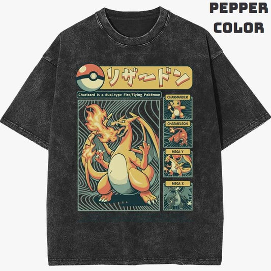 Charizard Vintage Graphic Tees, Charmander Tshirt, Pokemon Shirts, Pokemon Merch, Anime Manga Shirt, Anime Clothing, Unisex Casual Outfits, Crew Neck Gifts For Men Women Streetwear Menswear Womenswear