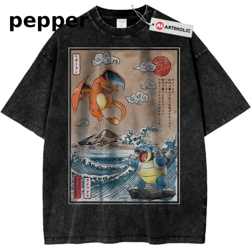 Charizard vs Blastoise Shirt, Pokemon Shirt, Anime Shirt, Vintage T-Shirt Menswear Top Underwear Tshirt