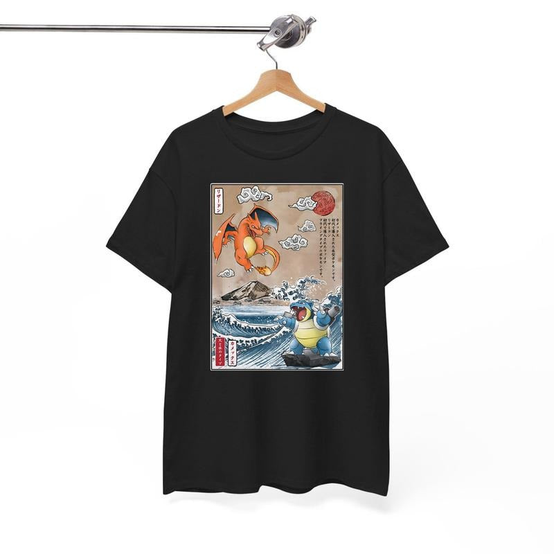 Charizard vs Blastoise Shirt, Pokemon Shirt, Anime Sweatshirt, Vintage T-Shirt Menswear Top Underwear Tshirt