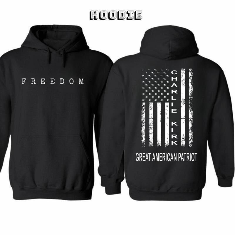 Charlie Kirk Great American Patriot Hoodie , Memorial Tribute Tee with US Flag Graphic, Pray for Charlie Kirk Shirt, FREEDOM Shirt - A True Patriot Charlie Kirk