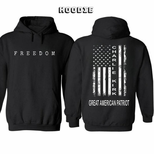 Charlie Kirk Great American Patriot Hoodie , Memorial Tribute Tee with US Flag Graphic, Pray for Charlie Kirk Shirt, FREEDOM Shirt - A True Patriot Charlie Kirk