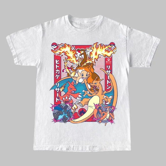Charmander Family Vintage Tee, Cute Charizard T-Shirt, Pokemon Shirts, Vintage Graphic Tees, Unisex Anime Manga Shirt Top Menswear Womenswear