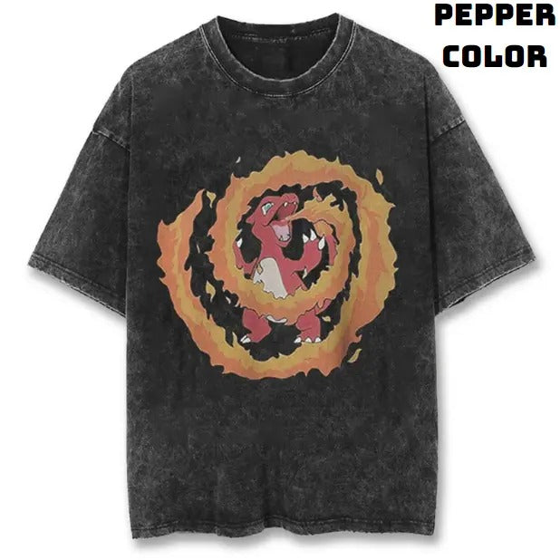 Charmeleon Flame Spiral Vintage T-Shirt, Charmeleon Shirt, Pokemon Shirt, Anime Manga Tshirt, Vintage Graphic Tee, Unisex T-Shirt, Gift All Menswear