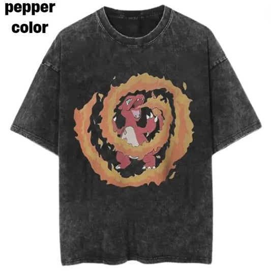 Charmeleon Flame Spiral Vintage Tee, Charmeleon Shirt, Charmeleon Merch, Anime Pokemon Shirt, Pokemon Merch, Manga Shirt, Pokemon for fan, Gift for him, Gift for her Menswear Top Underwear Streetwear Tshirt