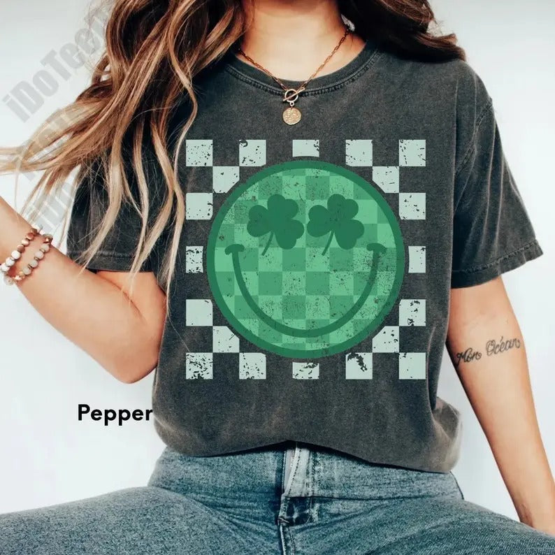 Checker Smiley St Patricks Shirt,kids St Patricks Day Shirt,shamrock Smiley Shirt,retro St Patricks Tee,st Pattys Bestseller