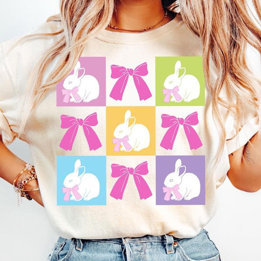 Checkered Easter Coquette T-Shirt, Retro Easter T-Shirt, Easter Bunny T-Shirt, Happy Easter T-Shirt, Christian Easter T-Shirt, Girls Easter T-Shirt