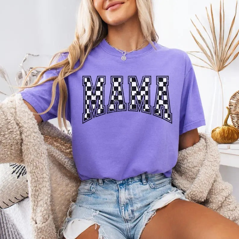 Checkered Mama Shirt Gift For Mom, Retro Mom Tee, Mother's Day Gift, Vintage Checkered Mama Tshirt, Varsity Mom