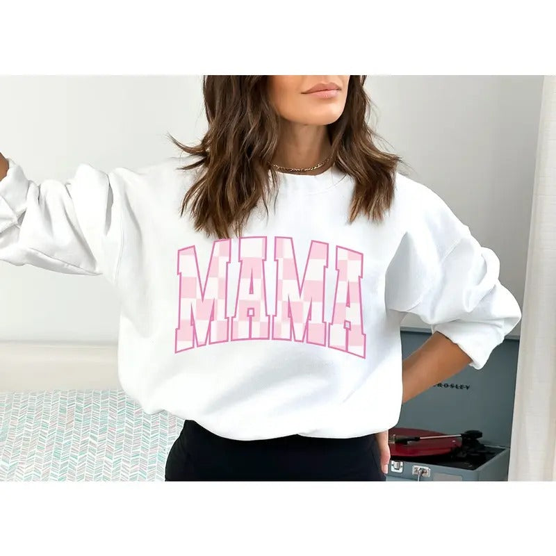 Checkered Mama Sweatshirt, Retro Mama Sweatshirt, First Mothers Day Gift, Mom Life, Mama Sweatshirt, Mom sweatshirt, Gift for Mom, Hodie and Sweater, T-Shirt