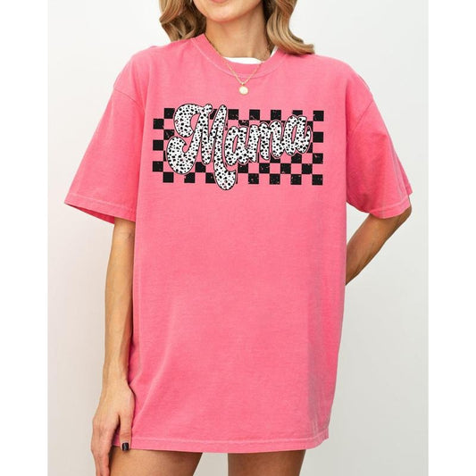 Checkered Mama, Dalmatian Dots, Polka Dots, Retro, Vintage, Mother Shirt, Women's Comfort Color Tee, Tshirt