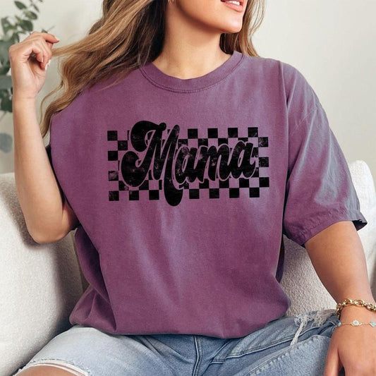 Checkered Mama, Vintage, Retro, Comfort Colors Tshirt, Women's Crew Neck, Crewneck