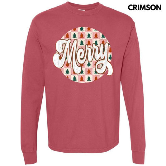 Checkered Merry Circle Long Sleeve Comfort Colors T-Shirt