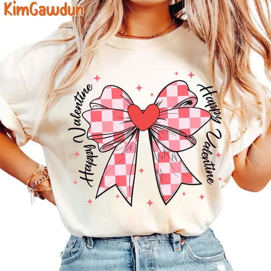 Checkered Valentine's Day Heart Coquette Bow , Retro Valentine Shirt , Valentine's Day , Valentine Love , Coquette Bow