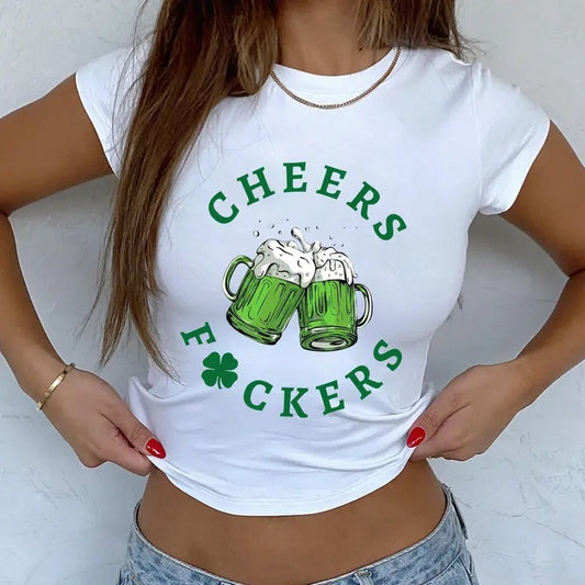 Cheers Fuckers Baby Tee, Funny Green Beer St. Patricks Day Baby Tee, 90_s Y2k Baby Tee, Irish Baby Tee, St. Patty_s Day Casual Cotton