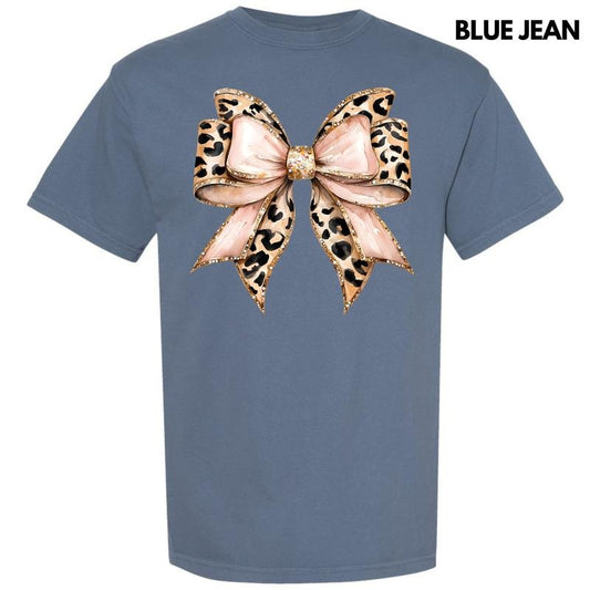 Cheetah Faux Glitter Bow Comfort Colors T-Shirt 'NLB'