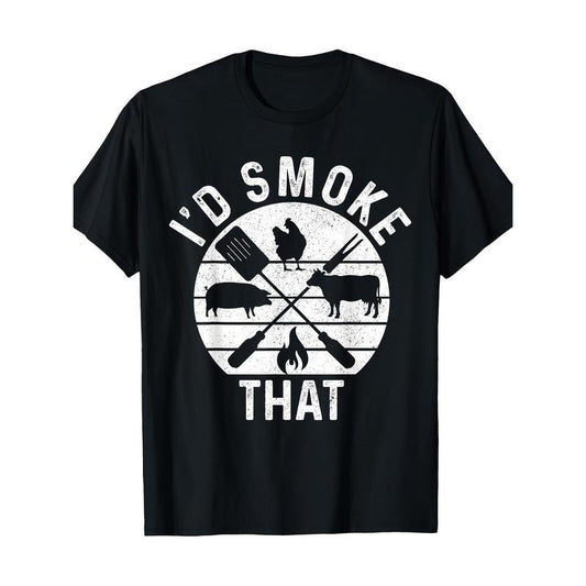 Chef Butcher BBQ I'd Smoke That Pork Beef Funny Father's Day T-Shirt 100%Cotton - 220g made in usa