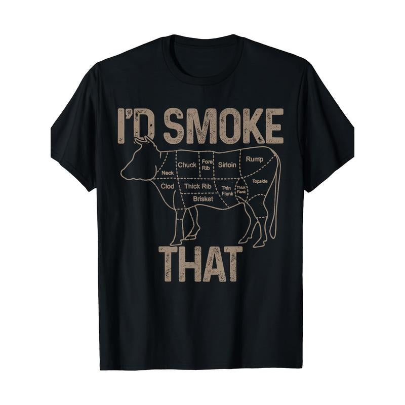 Chef Butcher Cook BBQ I'd Smoke That Cow Beef Funny Gift 220g 100% Cotton T-Shirt made in usa