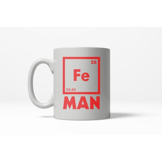 Chemical Element of Fe Man Funny Iron Science Ceramic Coffee Drinking Mug (White) - 11oz Funny Coffee Mugs Ceramic Printed Drinkware Cup