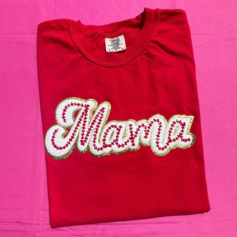 Chenille Baseball Mama Patch Comfort Colors T-Shirt