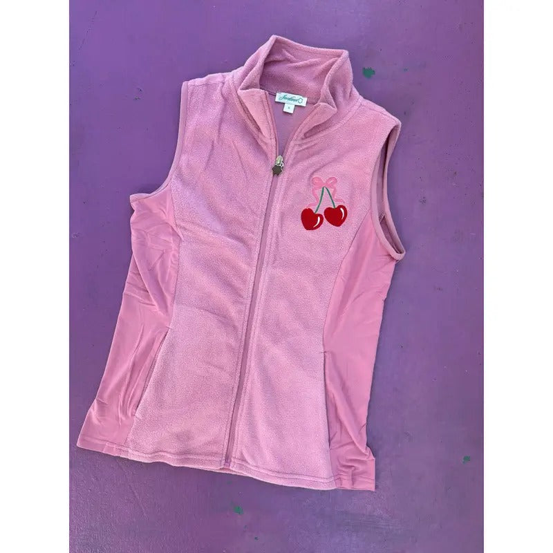 Cherry Bow Embroidered Rose Blush Vest