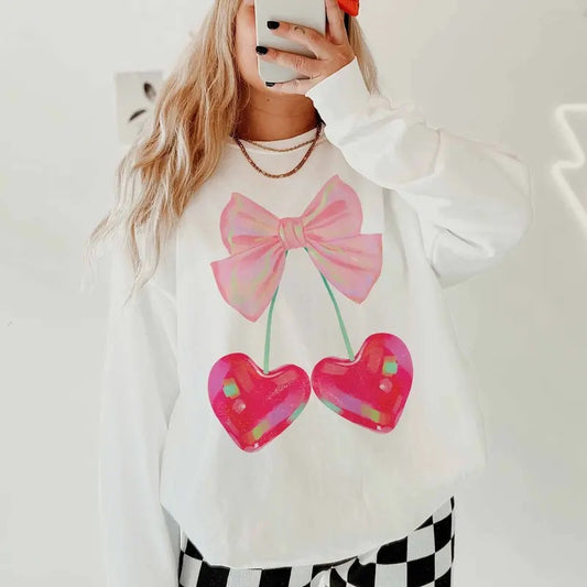 Cherry Sweatshirt, Valentines Sweatshirt, Lover Era Valentine Sweatshirt For Women, Valentines Day Sweatshirt, Valentines Sweatshirt, Gifts For Women, Long Sleeve Crewneck Shirt, Valentines Gifts For Her, Valentines Day Clothing Fitted