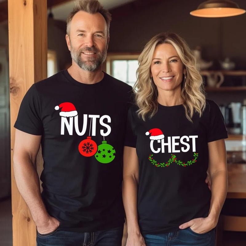 Chest Nuts Shirt, Couples Christmas T Shirt, Funny Christmas Shirt Gift For Couple, Boyfriend Girlfriend Christmas Gift, Unisex Short Sleeve Tee Shirt
