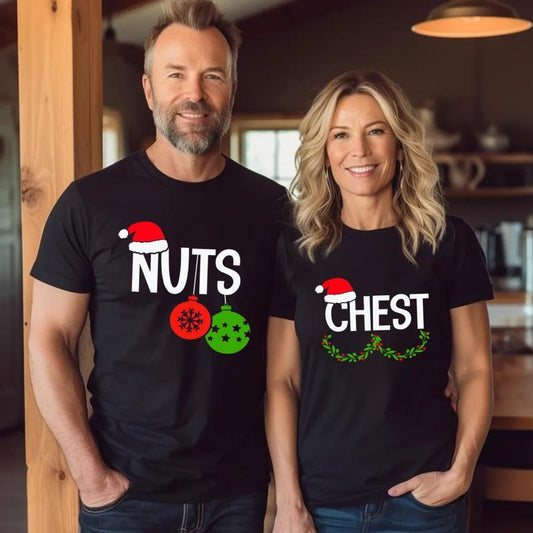 Chest Nuts Shirt, Couples Christmas T Shirt, Funny Christmas Shirt Gift For Couple, Boyfriend Girlfriend Christmas Gift, Unisex Short Sleeve Tee Shirt