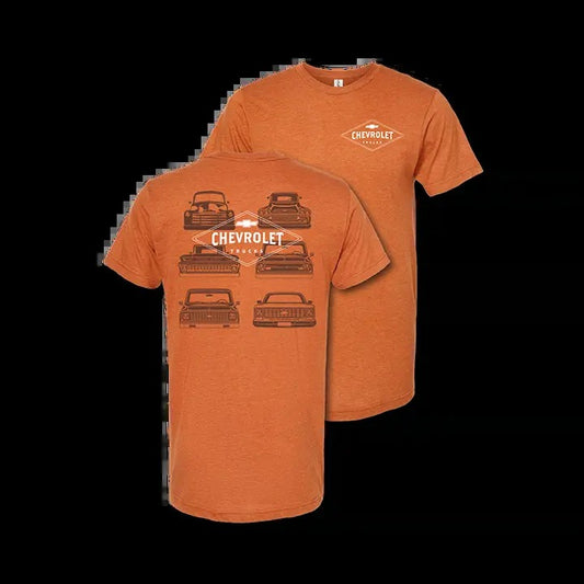 Chevrolet Vintage Classic Chevy Trucks Cotton T-Shirt Heather Rust Short Sleeve Crewneck Casual Graphic Top for Fans Menswear Polyester Streetwear Biker Tropical Shortsleeve Tshirt Man Made in USA