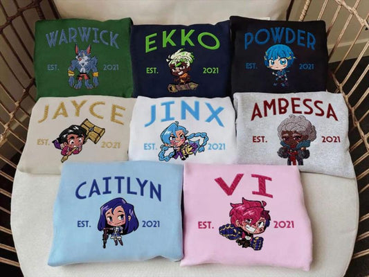 Chibi Arcane Characters Embroidered Sweatshirt, Embroidery Anime Tshirt&Hoodie, Anime Shirt, Unisex Gift
