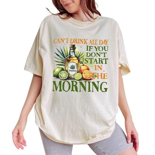 ChicCotton Can't Drink All Day If You Don't Start In The Morning Comfort Colors Shirt, Tequila Lime & Sunshine T-shirt, Funny Summer Graphic Tee