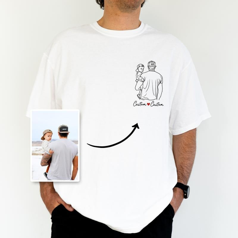 ChicCotton Custom Dad Shirt Portrait From Photo Comfort Colors Graphic Tee, Custom Name Son And Dad T-shirt For Men, Father's Day Gift 2025