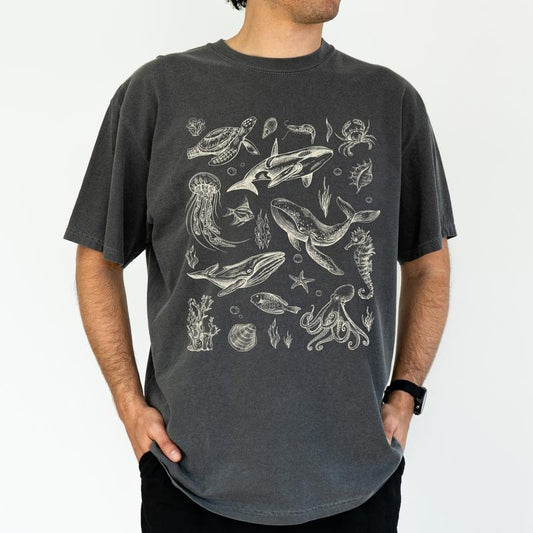 ChicCotton Sea Animals 90s Vintage Style Comfort Colors Graphic Tee, Retro Ocean Nature T-shirt For Men, Summer 2025 Shirt, Ocean Lovers Men Tee