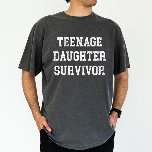 ChicCotton Vintage Teenage Daughter Survivor Comfort Colors Graphic Tee, Retro Funny Girl Dad T-shirt For Men, Funny Dad Life Shirt