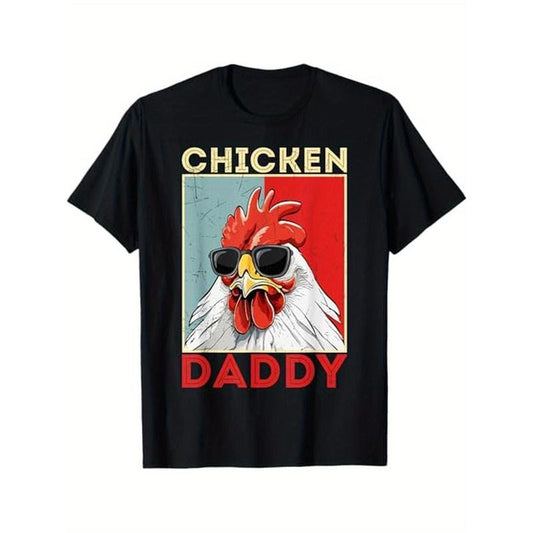 Chicken Daddy Rooster Farmer Funny Father's Day For Men Dad T-Shirt, 100% Cotton, Halloween Thanksgiving Christmas Gift for Men Women Family Friends, S-XXXL, Black made in usa