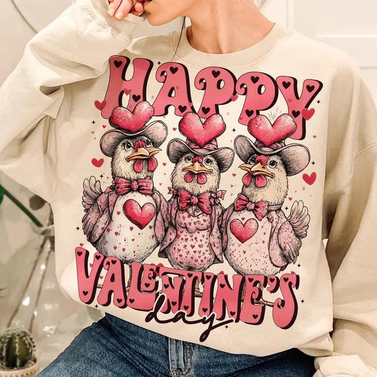 Chicken Happy valentine's day Sweatshirt, Hoodie, T - Shirt, Howdy Valentine Coquette Shirt, Valentines Sublimation Designs, Valentines shirt