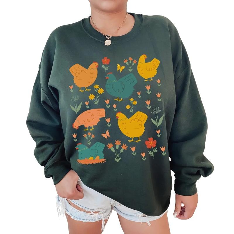 Chicken Sweatshirt, Farm Crewneck, Chicken Lover Sweater, Farmcore Aesthetic Farmlife Top, Unisex Sweatshirt, Gifts For Bestie Sister, Long Sleeve Crewneck Shirt, Women Gifts Sweater, Gifts For Birthday Fit Womenswear