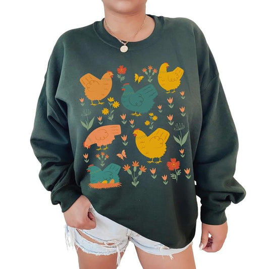 Chicken Sweatshirt, Farm Crewneck, Chicken Lover Sweater, Farmcore Aesthetic Farmlife Top, Unisex Sweatshirt, Gifts For Bestie Sister, Long Sleeve Crewneck Shirt, Women Gifts Sweater, Gifts For Birthday Fit Womenswear