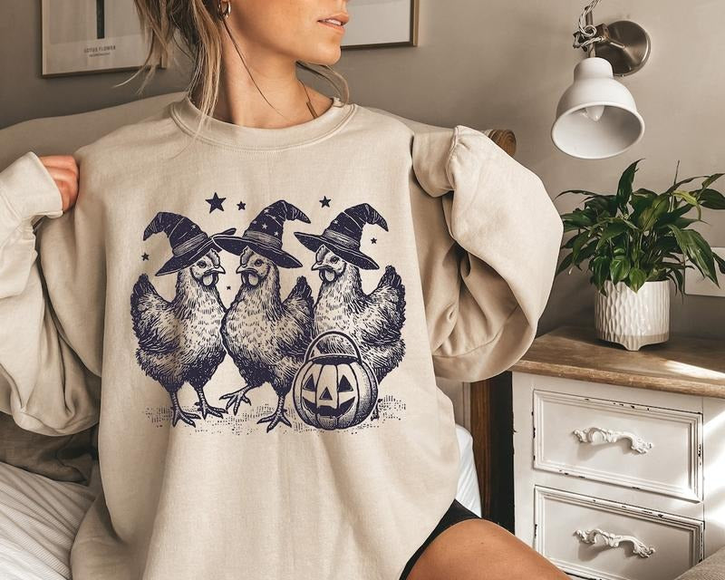 Chicken Witches Funny Halloween Sweatshirt, Vintage Chicken Witch Sweater, Funny Women Halloween Gift, Funny Halloween Tee  T-shirt, sweater and Hoodie