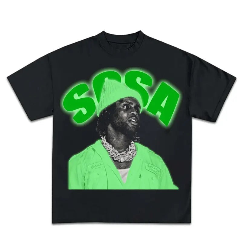 Chief Sosa Green Graphic Big Face Rap Tee Shirt Retro Top Streetwear