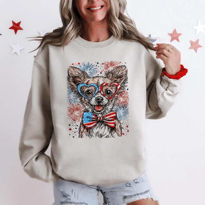 Chihuahua Patriotic Dog, USA, America, Pet Lover, 4th of July Sweatshirt, Crew Neck, Women's, Crewneck