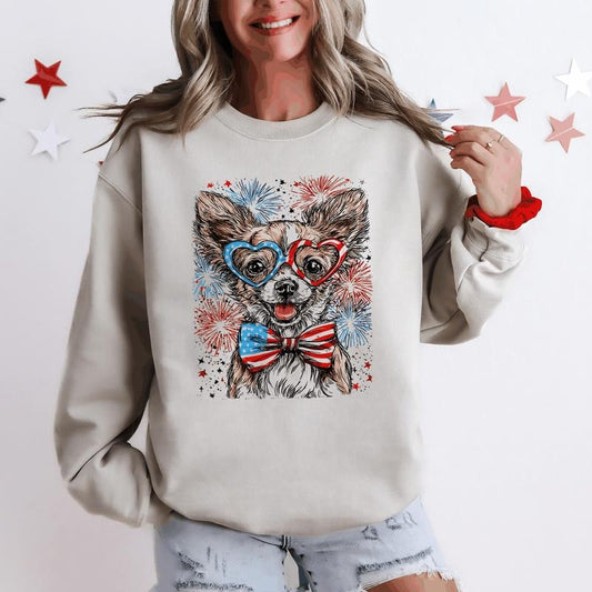 Chihuahua Patriotic Dog, USA, America, Pet Lover, 4th of July Sweatshirt, Crew Neck, Women's, Crewneck