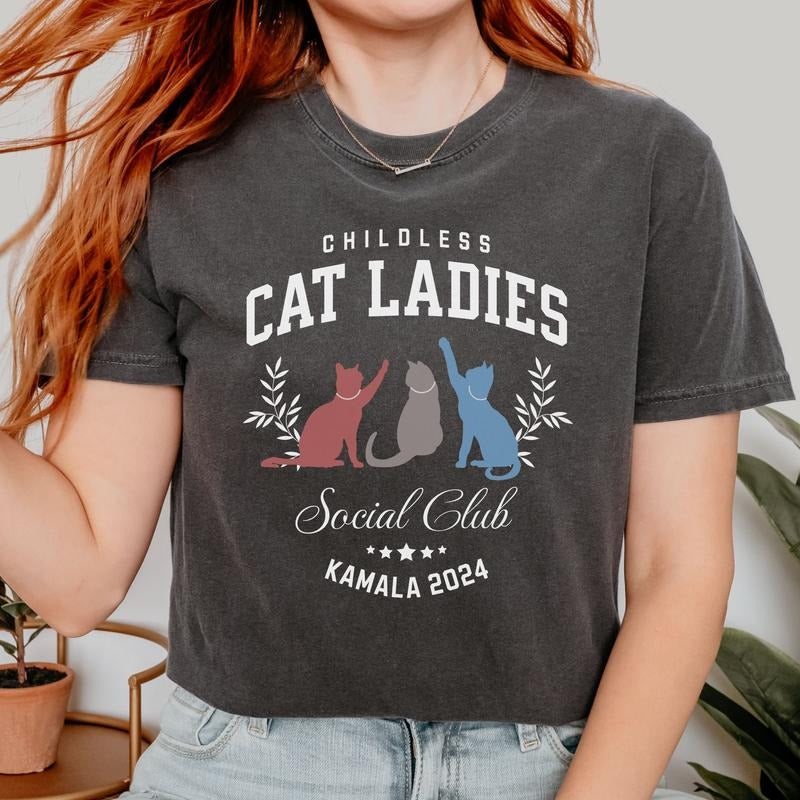 Childless Cat Lady Kamala Comfort Colors Shirt, Kamala Harris President 2024 Shirt, Women's Power, Girl Power, Democrat T-shirt, Equal Rights, Election 2024
